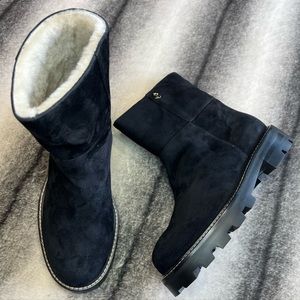 Jimmy Choo Hansel Flat Shearling Fur Lined Black Suede Boots